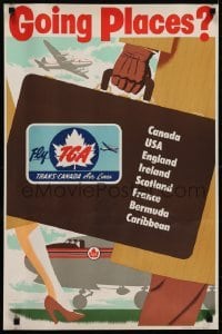 3k098 TRANS-CANADA AIR LINES 20x30 Canadian travel poster 1950s art of planes and travelers!
