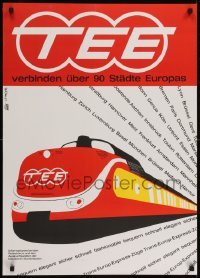 3k097 TRANS EUROP EXPRESS 24x33 German travel poster 1961 Stiller art of the train and info!