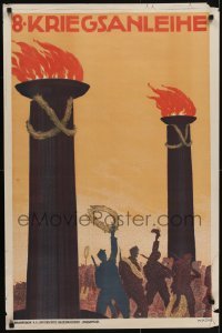 3k043 8-KRIEGSANLEIHE 25x38 German WWI war poster 1918 soldiers carrying wreaths by Walter Kuhn!