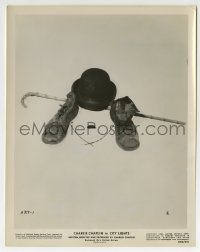 3m285 CITY LIGHTS 8x10.25 still R1950 cool image of Charlie Chaplin's hat, cane, shoes & mustache!