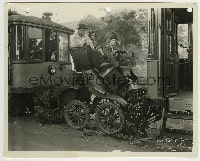 3m486 HOG WILD 8x10 still 1930 Stan Laurel & Oliver Hardy's car squished between trains!