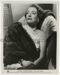 3m554 JOAN CRAWFORD 8x10.25 still 1950s great seated close up with fur coat draped over her!