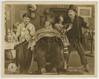 3m482 HIS DAY OUT 8x10 LC 1918 Chaplin-like barber Billy West gets shaving cream on Oliver Hardy!
