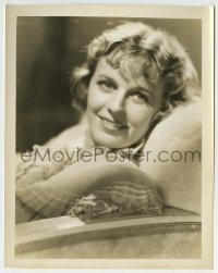 3m648 MARGARET SULLAVAN 8x10.25 still 1930s close portrait smiling while reclining in chair!
