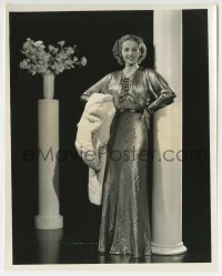 3m761 PAULA STONE 8x10.25 still 1930s modeling dress of shimmering metallic cloth by Welbourne!