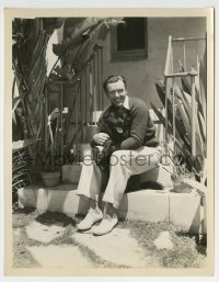 3m784 PRESTON FOSTER 8x10.25 still 1933 posing with his dog Chang, about to make Hoopla!