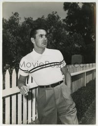 3m943 TYRONE POWER JR. 7.75x10.25 still 1949 standing by picket fence of his new California home!