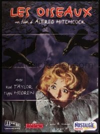 3p615 BIRDS French 1p R1999 Alfred Hitchcock, classic image of Tippi Hedren being attacked!