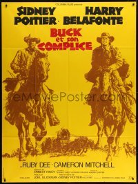 3p635 BUCK & THE PREACHER French 1p 1972 cool art of Sidney Poitier & Harry Belafonte on horses!