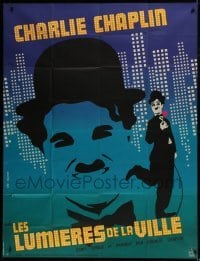 3p650 CITY LIGHTS French 1p R1970s Charlie Chaplin as the Tramp, classic boxing comedy, Kouper art!