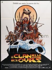 3p652 CLAN OF THE CAVE BEAR French 1p 1986 cool different caveman artwork by Philippe Druillet!