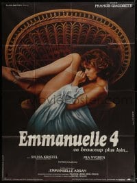 3p688 EMMANUELLE 4 French 1p 1984 super sexy naked Mia Nygren sitting in chair, Leo Kouper art!