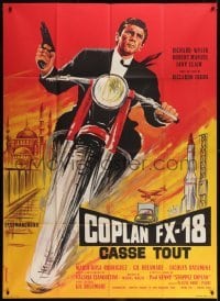3p699 EXTERMINATORS French 1p 1965 cool artwork of French cycle spy Richard Wyler by Xarrie!