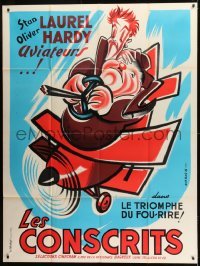 3p705 FLYING DEUCES French 1p R1950s great cartoon art of Stan Laurel & Oliver Hardy in plane!