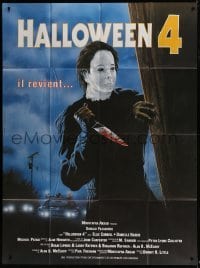 3p727 HALLOWEEN 4 French 1p 1990 cool different Micollet art of Michael Myers with bloody knife!