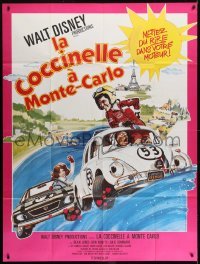 3p731 HERBIE GOES TO MONTE CARLO French 1p 1978 Disney, wacky art of Volkswagen Beetle car racing!