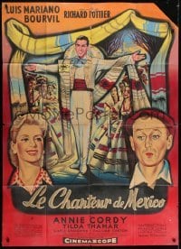 3p774 LE CHANTEUR DE MEXICO French 1p 1956 colorful art of Luis Mariano, Bourvil & Annie Cordy!
