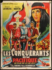 3p789 LOS CONQUISTADORES DEL PACIFICO French 1p 1963 art of Spanish conquerors & Native Americans!