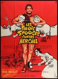 3p938 THREE STOOGES MEET HERCULES French 1p 1961 different art of them w/Samson Burke by Kerfyser!