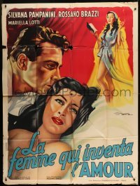 3p987 WOMAN WHO INVENTED LOVE French 1p 1953 De Seta art of Silvana Pampanini & Rossano Brazzi!