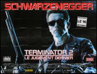 3p527 TERMINATOR 2 French 8p 1991 close up of Arnold Schwarzenegger on motorcycle with shotgun!