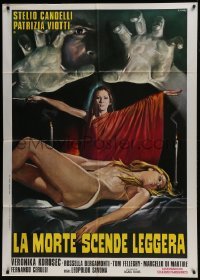 3p285 DEATH FALLS LIGHTLY Italian 1p 1972 Casaro art of sexy near-naked woman on sacrificial altar!
