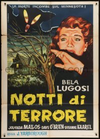 3p289 DEVIL BAT Italian 1p R1960 Bela Lugosi, great different art of scared woman & monster!