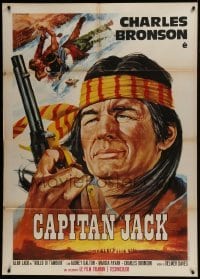 3p294 DRUM BEAT Italian 1p R1960s different Crovato art of Charles Bronson as Capitan Jack!