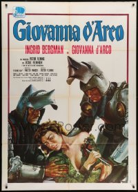 3p322 JOAN OF ARC Italian 1p R1970s different art of wounded Ingrid Bergman & knights by Crovato!