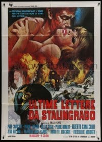 3p335 LETTERS FROM STALINGRAD Italian 1p 1969 art of naked lovers over World War II battlefield!
