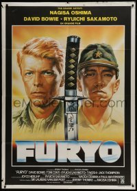 3p342 MERRY CHRISTMAS MR. LAWRENCE Italian 1p 1983 cool different art of David Bowie & katana!