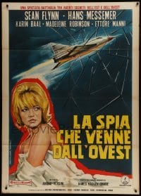 3p343 MISSION TO VENICE Italian 1p 1964 different Tarantelli art of jet flying over Karin Ball!