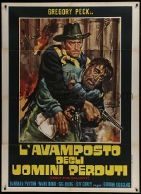 3p352 ONLY THE VALIANT Italian 1p R1970s different art of of Gregory Peck & Lon Chaney Jr.!