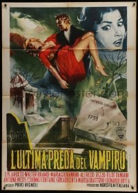 3p358 PLAYGIRLS & THE VAMPIRE Italian 1p 1963 great art of man carrying sexy woman in graveyard!