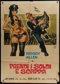 3p385 TAKE THE MONEY & RUN Italian 1p 1972 best Symeoni art of Woody Allen & sexy naked female cop!