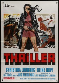 3p387 THEY CALL HER ONE EYE Italian 1p 1974 cult classic, best art of Christina Lindberg, Thriller!
