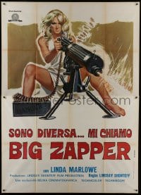 3p421 BIG ZAPPER Italian 2p 1973 different art of sexy blonde Linda Marlowe with Maxim gun!