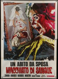 3p424 BLOOD SPATTERED BRIDE Italian 2p 1975 wild art of screaming woman & faceless painting!