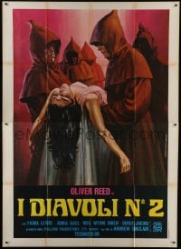 3p425 BLUE BLOOD Italian 2p 1975 Piovano art of hooded cultists carrying unsconscious girl!