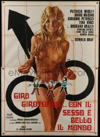 3p451 GIRO GIROTONDO... CON IL SESSO E BELLO IL MONDO Italian 2p 1975 Mos art of mostly nude woman!