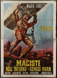 3p457 HERCULES AGAINST THE BARBARIAN Italian 2p R1960s cool different art of strongman Mark Forest!