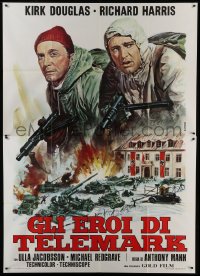 3p458 HEROES OF TELEMARK Italian 2p R1972 different art of Kirk Douglas & Richard Harris over Nazis!