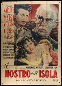 3p464 ISLAND MONSTER Italian 2p 1953 great DeAmicis art of Boris Karloff & top cast, very rare!