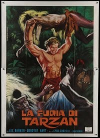 3p510 TARZAN'S SAVAGE FURY Italian 2p R1970s art of Lex Barker vs natives, Edgar Rice Burroughs