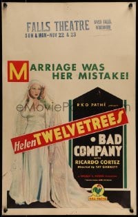 3p019 BAD COMPANY WC 1931 Helen Twelvetrees' marriage to a mob lawyer was her mistake, very rare!