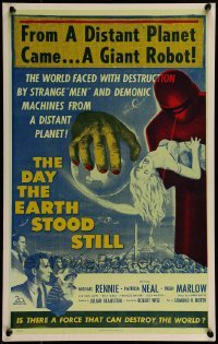 3p237 DAY THE EARTH STOOD STILL Benton REPRO WC 1990s classic art of Gort holding Patricia Neal!