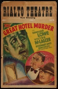 3p084 GREAT HOTEL MURDER WC 1935 Edmund Lowe, Victor McLaglen, cool murder mystery artwork, rare!