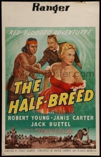 3p089 HALF-BREED WC 1952 art of Robert Young, Janis Carter & Jack Buetel, Native Americans!