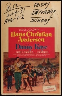 3p091 HANS CHRISTIAN ANDERSEN WC 1953 art of Danny Kaye playing invisible flute w/story characters
