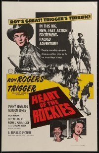 3p093 HEART OF THE ROCKIES REPRO WC 1990s Roy Rogers & Trigger in excitement-packed adventure!